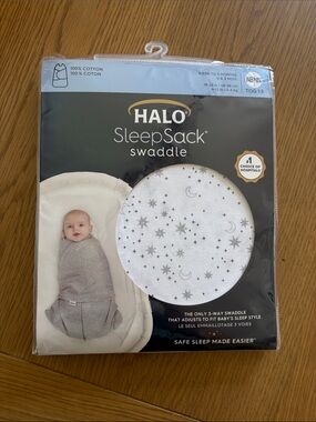 Halo SleepSack Swaddle - Gray Star & Moon Print on White